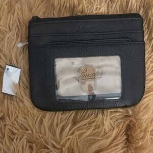 Buxton Black Pebbled Leather ID Zip Wallet